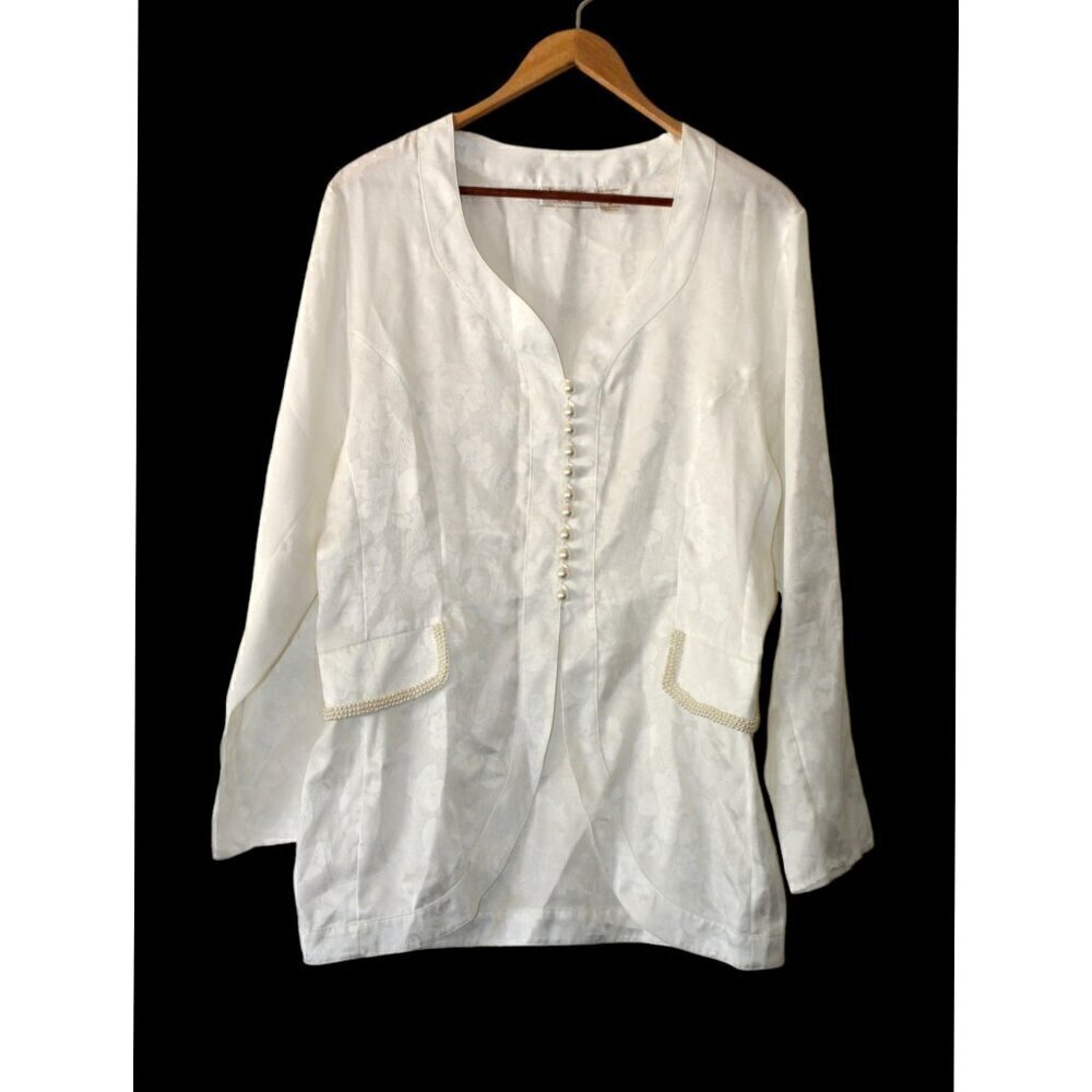 Vtg Victorias Secret Gold Label floral women White top Size M Pearls button Y2K